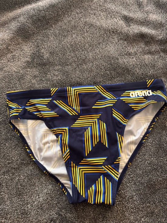 Arena Other - Arena Men’s Navy Swim Briefs with Yellow & Blue Geometric Print
